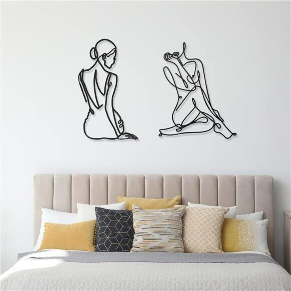 Metal Wall Art Set of 2 Abstract Woman Modern Minimalist Home Decor Black Art - Picture 4 of 8